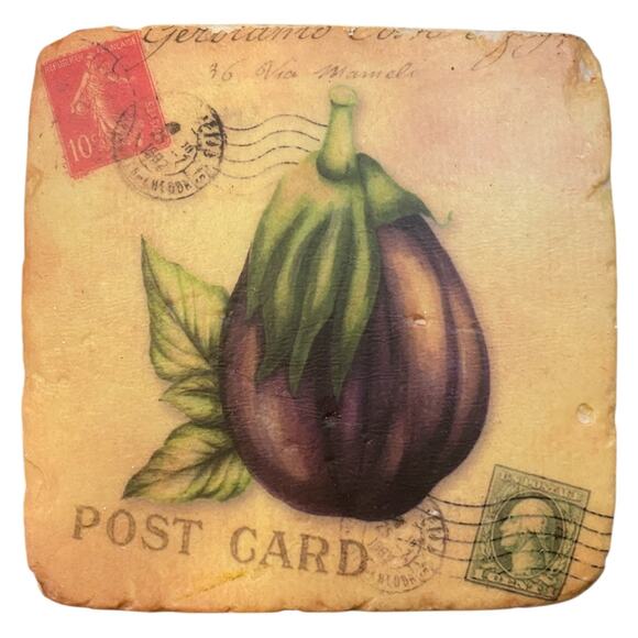 Vintage Retro Veggies Stone Cork Coasters 4 x 4" Boxed Set of 4 NEW - Picture 6 of 10